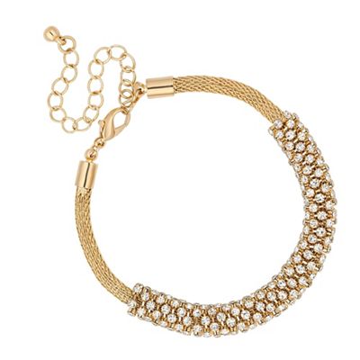 Crystal embellished bar gold mesh bracelet